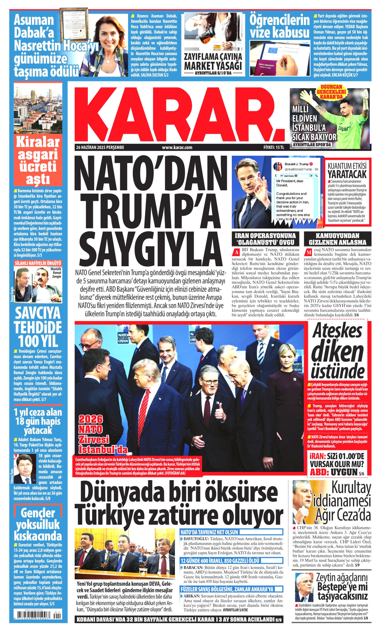 Gazeteler manşetine hangi haberleri taşıdı? İşte 26 Haziran Perşembe gazete manşetleri