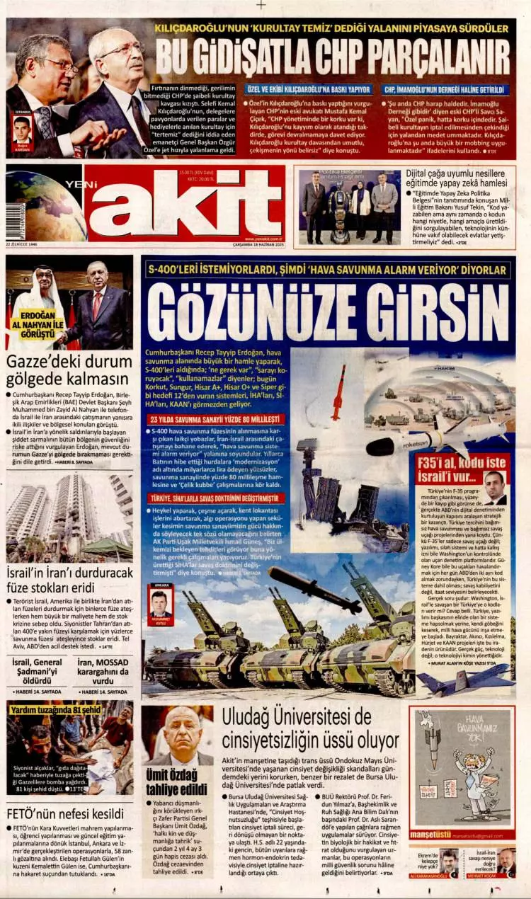 Gazeteler manşetine hangi haberleri taşıdı? İşte 18 Haziran 2025’in gazete manşetleri