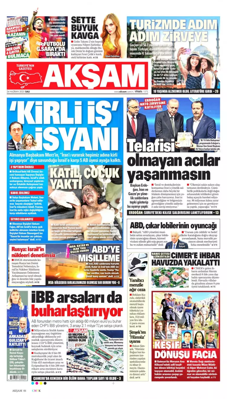 Gazeteler manşetine hangi haberleri taşıdı? İşte 24 Haziran 2025’in gazete manşetleri