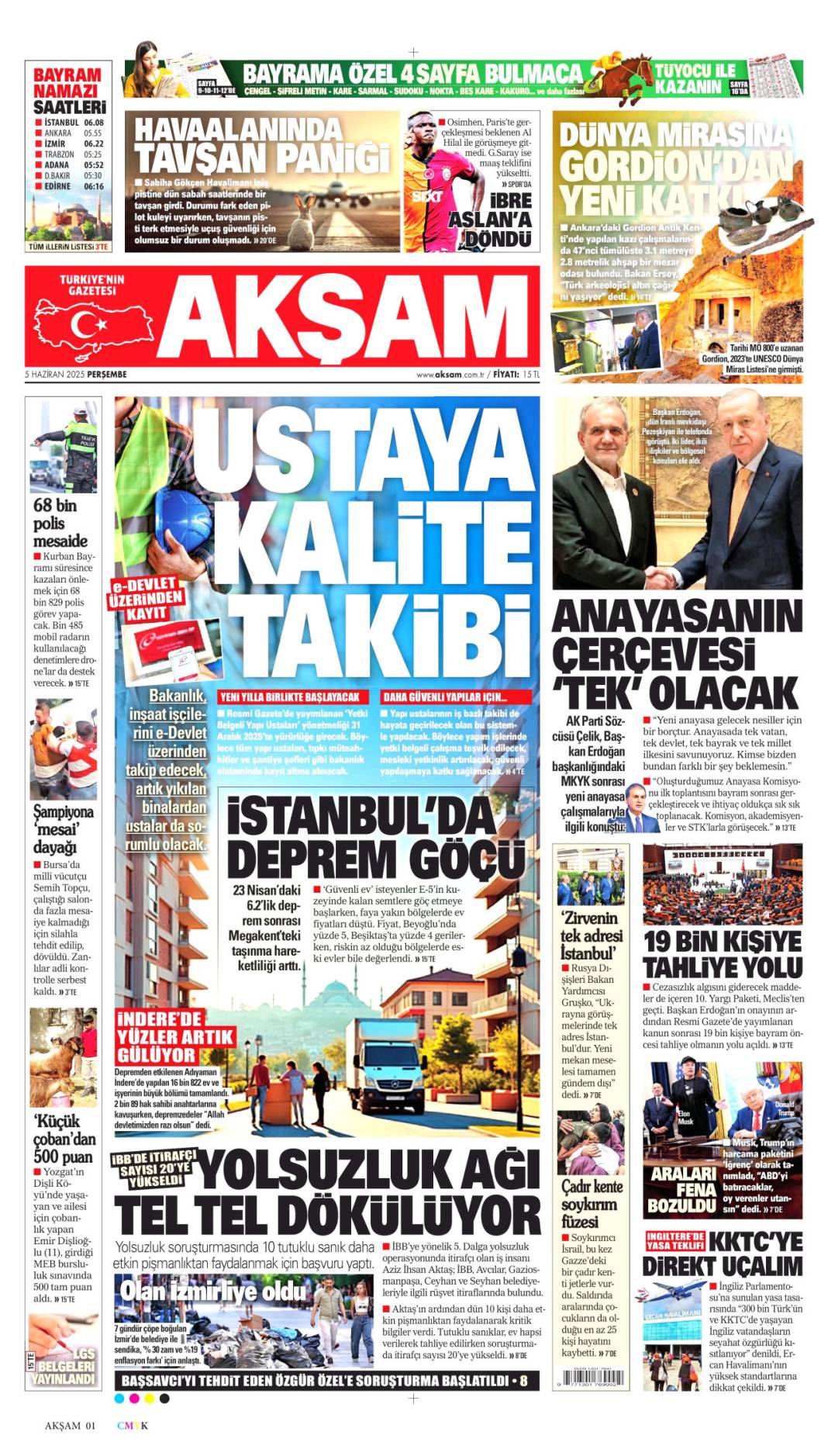 Gazeteler manşetine hangi haberleri taşıdı? İşte 5 Haziran 2025’in gazete manşetleri