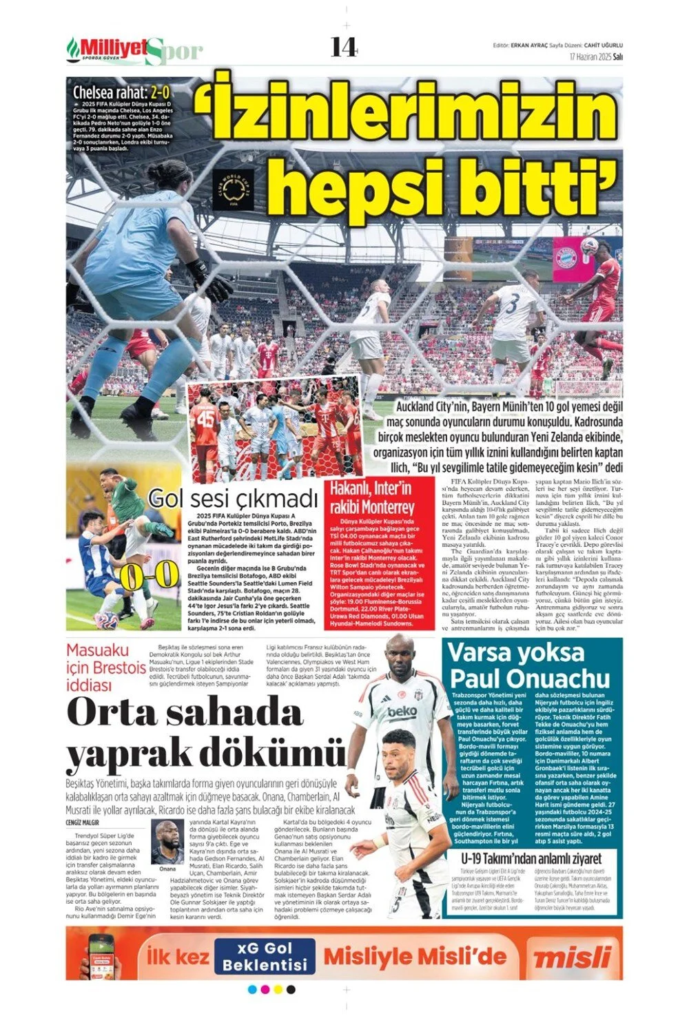 17 Haziran 2025 spor gündemi: 1 dakikada öne çıkanlar