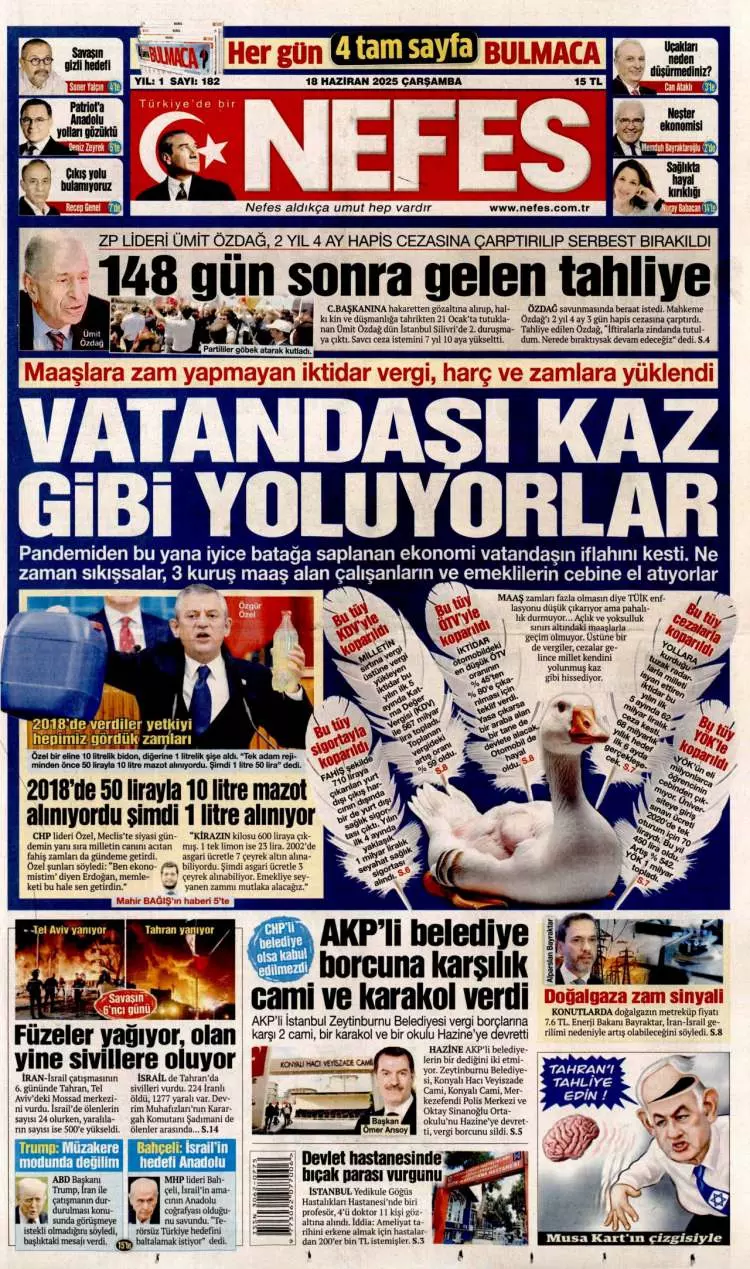 Gazeteler manşetine hangi haberleri taşıdı? İşte 18 Haziran 2025’in gazete manşetleri