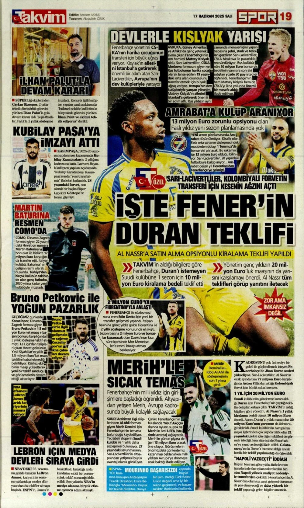 17 Haziran 2025 spor gündemi: 1 dakikada öne çıkanlar