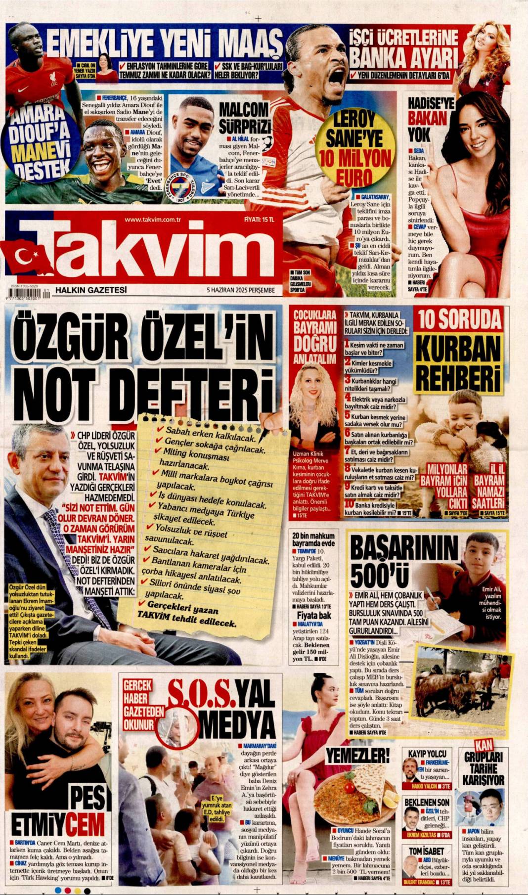 Gazeteler manşetine hangi haberleri taşıdı? İşte 5 Haziran 2025’in gazete manşetleri