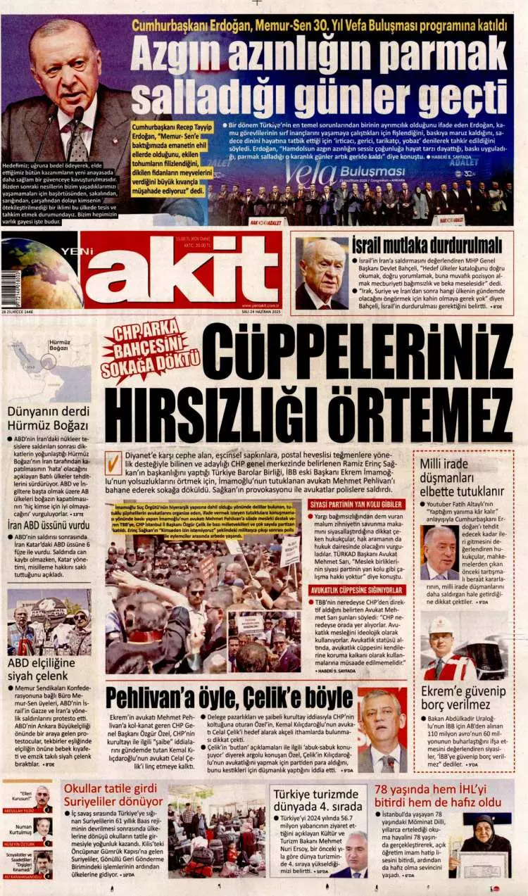 Gazeteler manşetine hangi haberleri taşıdı? İşte 24 Haziran 2025’in gazete manşetleri