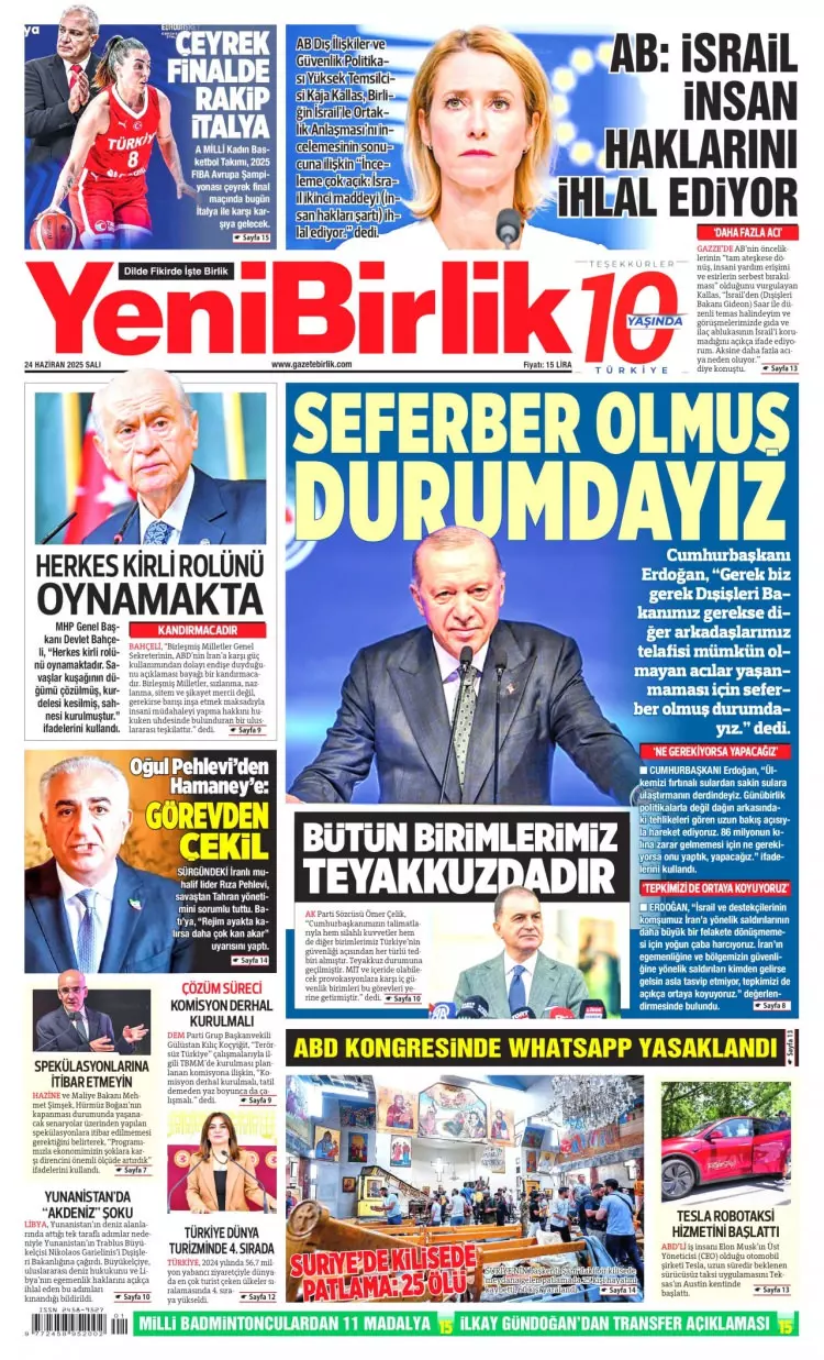 Gazeteler manşetine hangi haberleri taşıdı? İşte 24 Haziran 2025’in gazete manşetleri