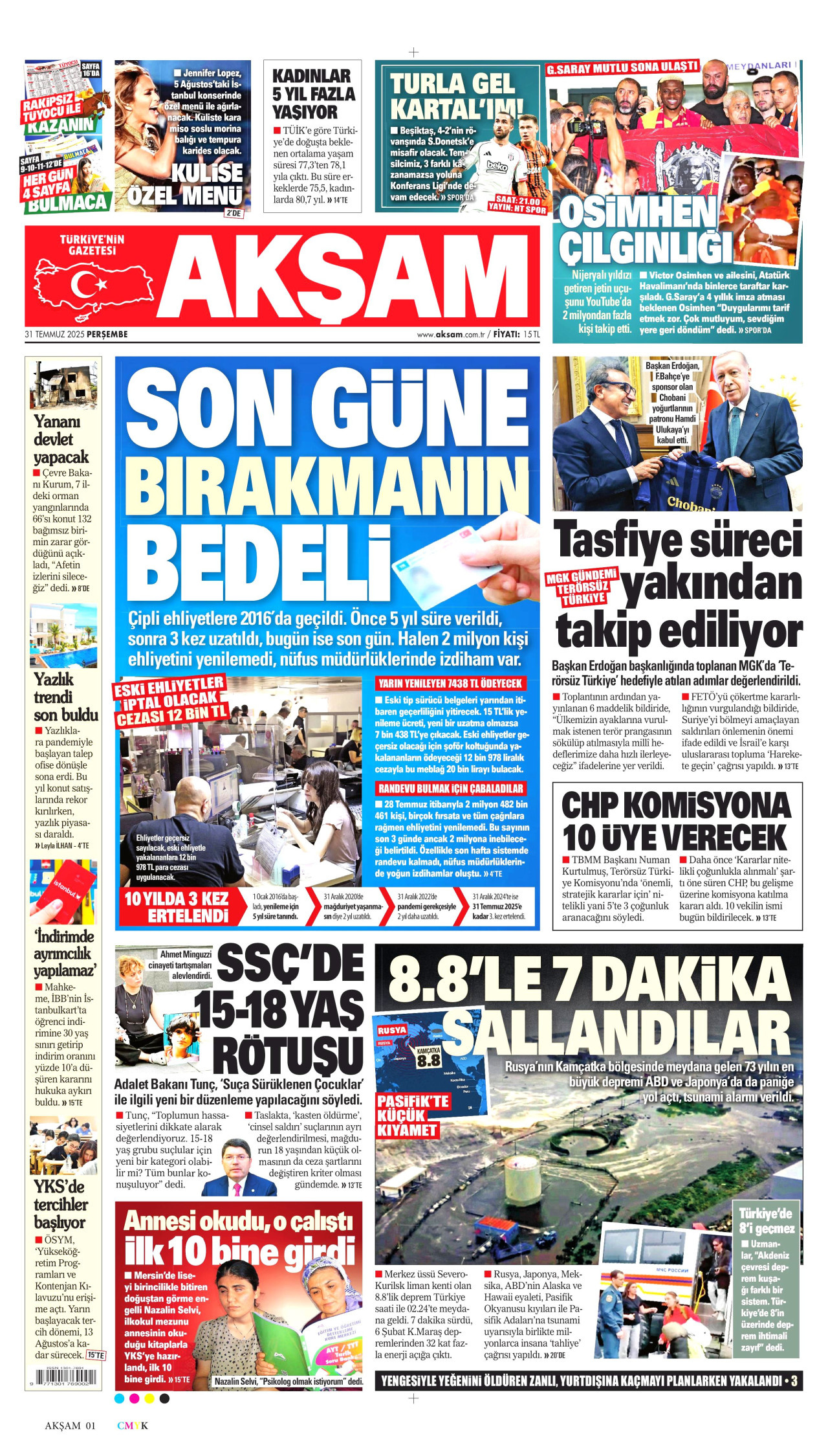 Gazeteler manşetine hangi haberleri taşıdı? İşte 31 Temmuz Perşembe gazete manşetleri