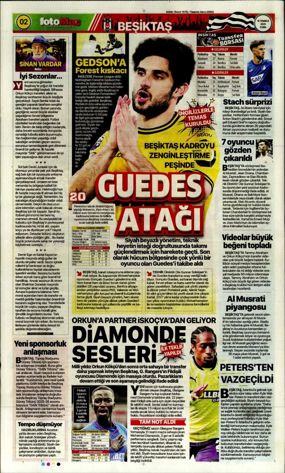 4 büyükte transfer rüzgarı: İşte 18 Temmuz Cuma günün spor manşetleri