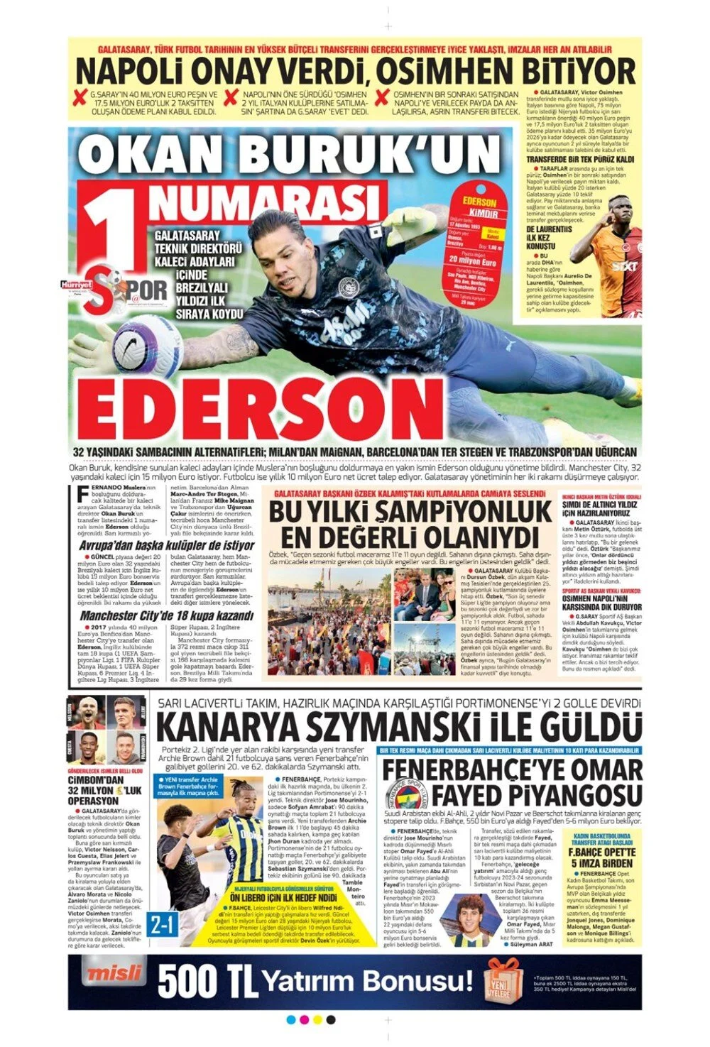 4 büyükte transfer rüzgarı: İşte 18 Temmuz Cuma günün spor manşetleri