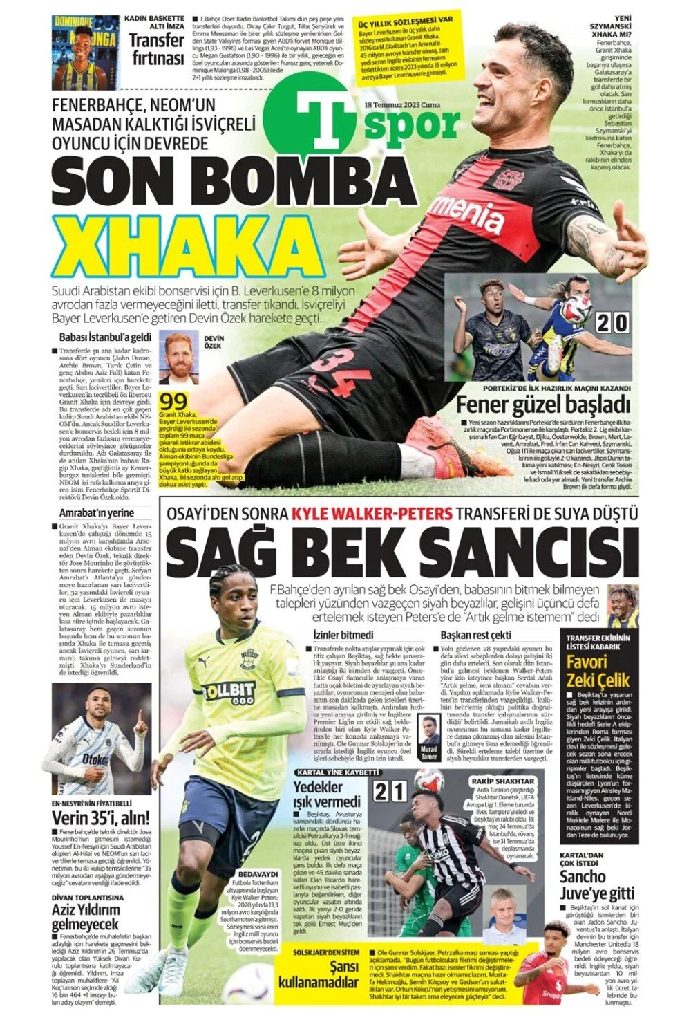 4 büyükte transfer rüzgarı: İşte 18 Temmuz Cuma günün spor manşetleri