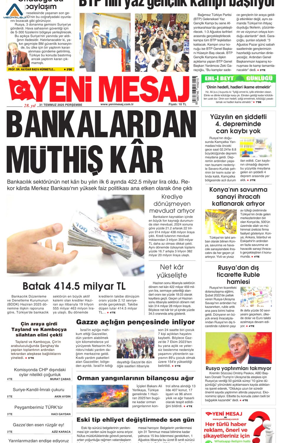 Gazeteler manşetine hangi haberleri taşıdı? İşte 31 Temmuz Perşembe gazete manşetleri