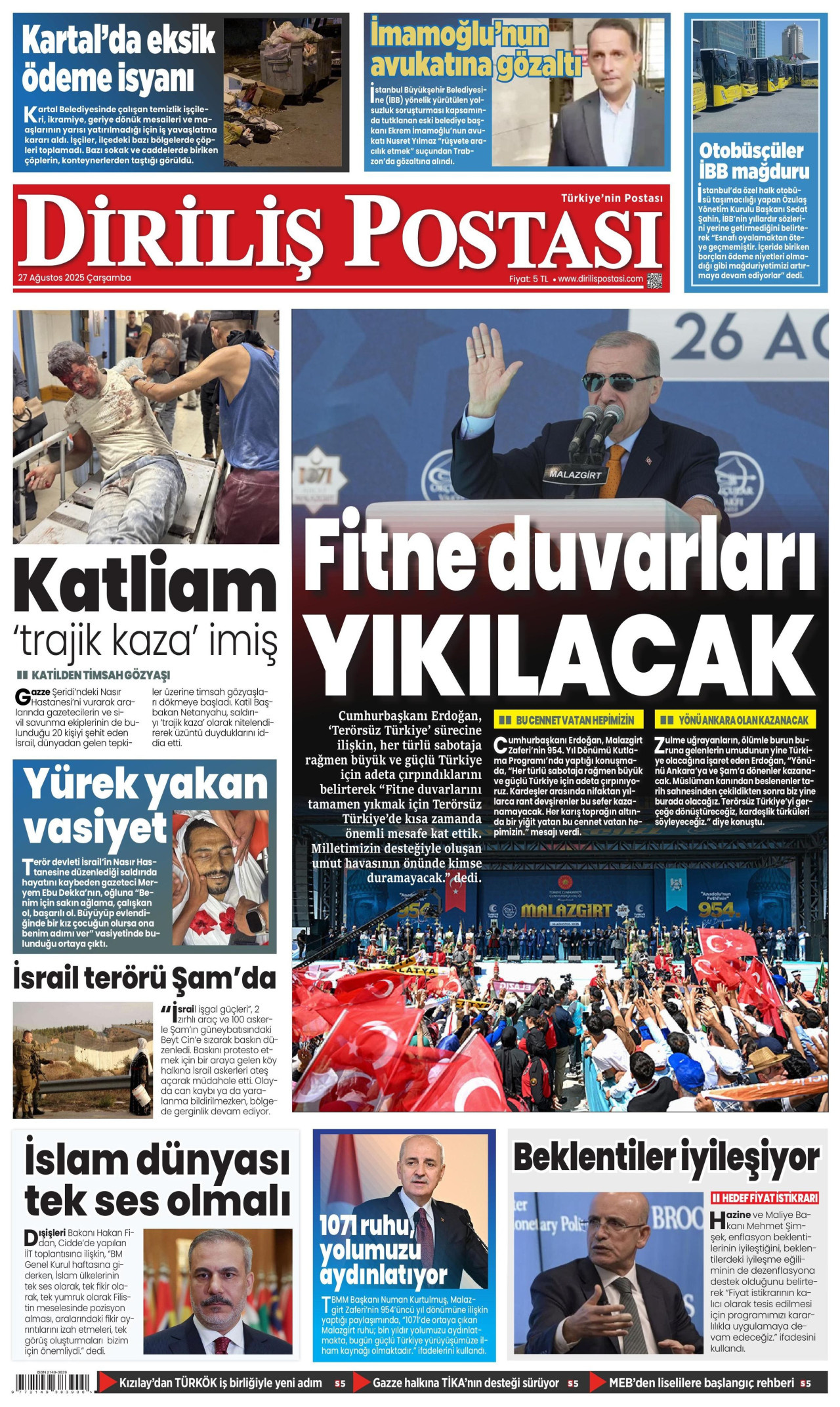 Gazeteler manşetine hangi haberleri taşıdı? İşte 27 Ağustos Çarşamba gazete manşetleri