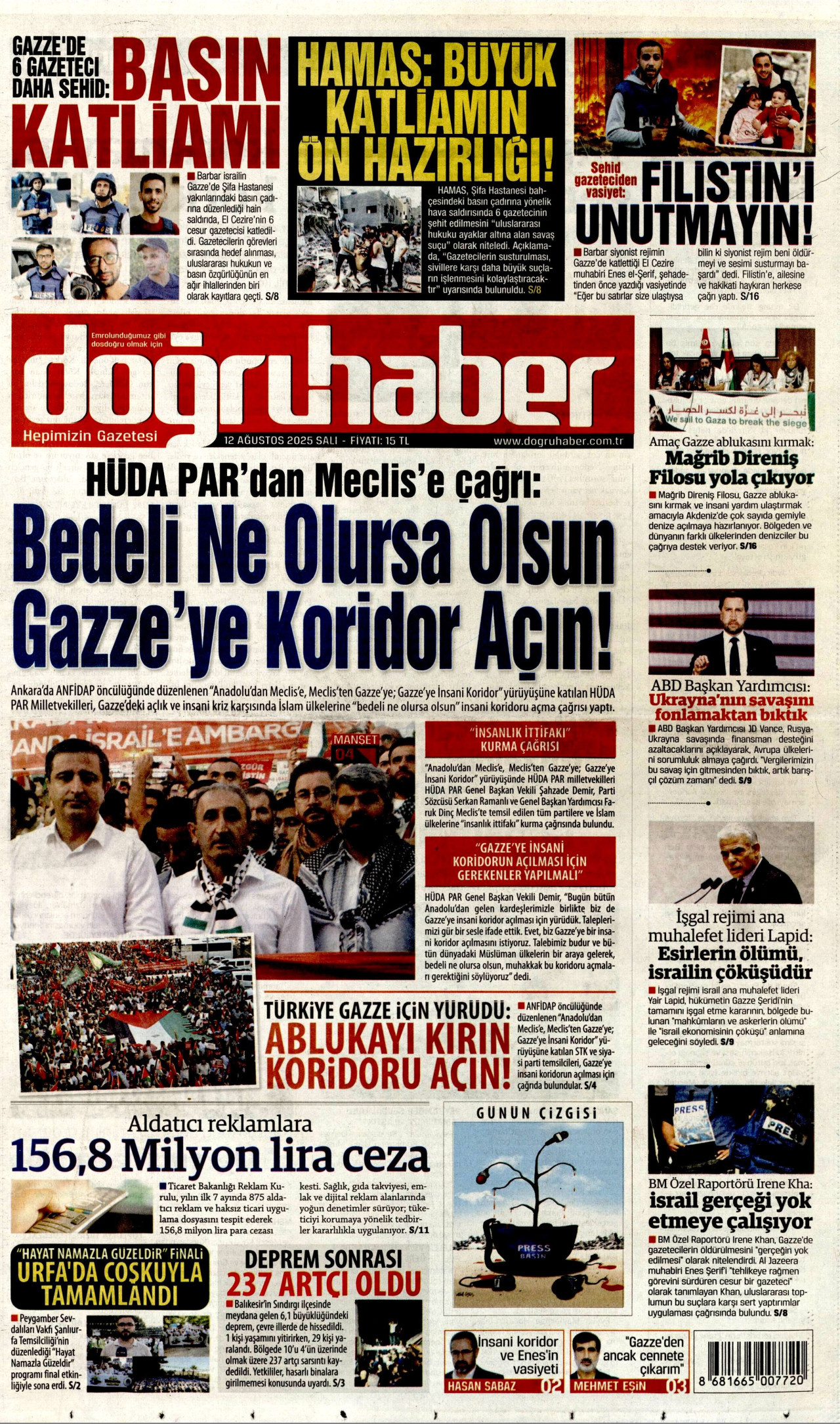 Gazeteler manşetine hangi haberleri taşıdı? İşte 12 Ağustos Salı gazete manşetleri