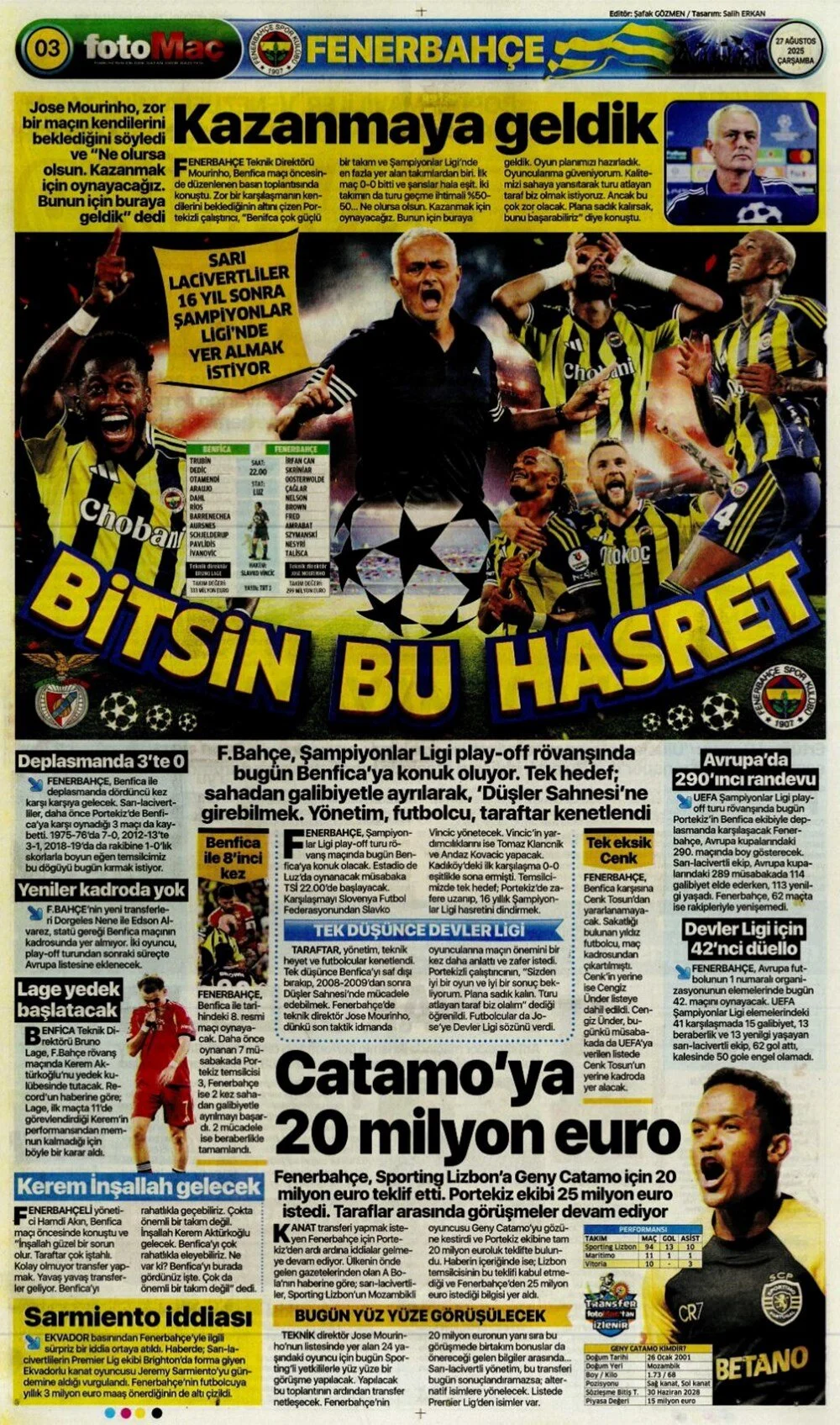 Türk takımları Avrupa'da tur peşinde. 27 Ağustos Çarşamba sporda hangi başlıklar öne çıktı?