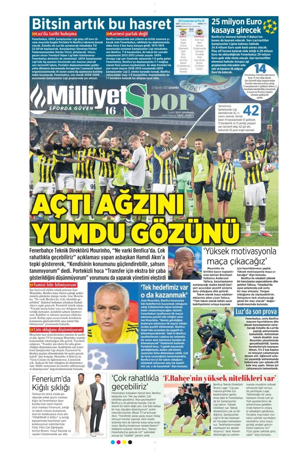 Türk takımları Avrupa'da tur peşinde. 27 Ağustos Çarşamba sporda hangi başlıklar öne çıktı?