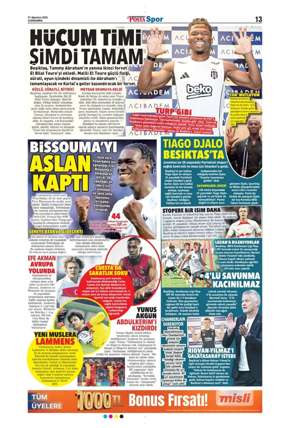 Türk takımları Avrupa'da tur peşinde. 27 Ağustos Çarşamba sporda hangi başlıklar öne çıktı?