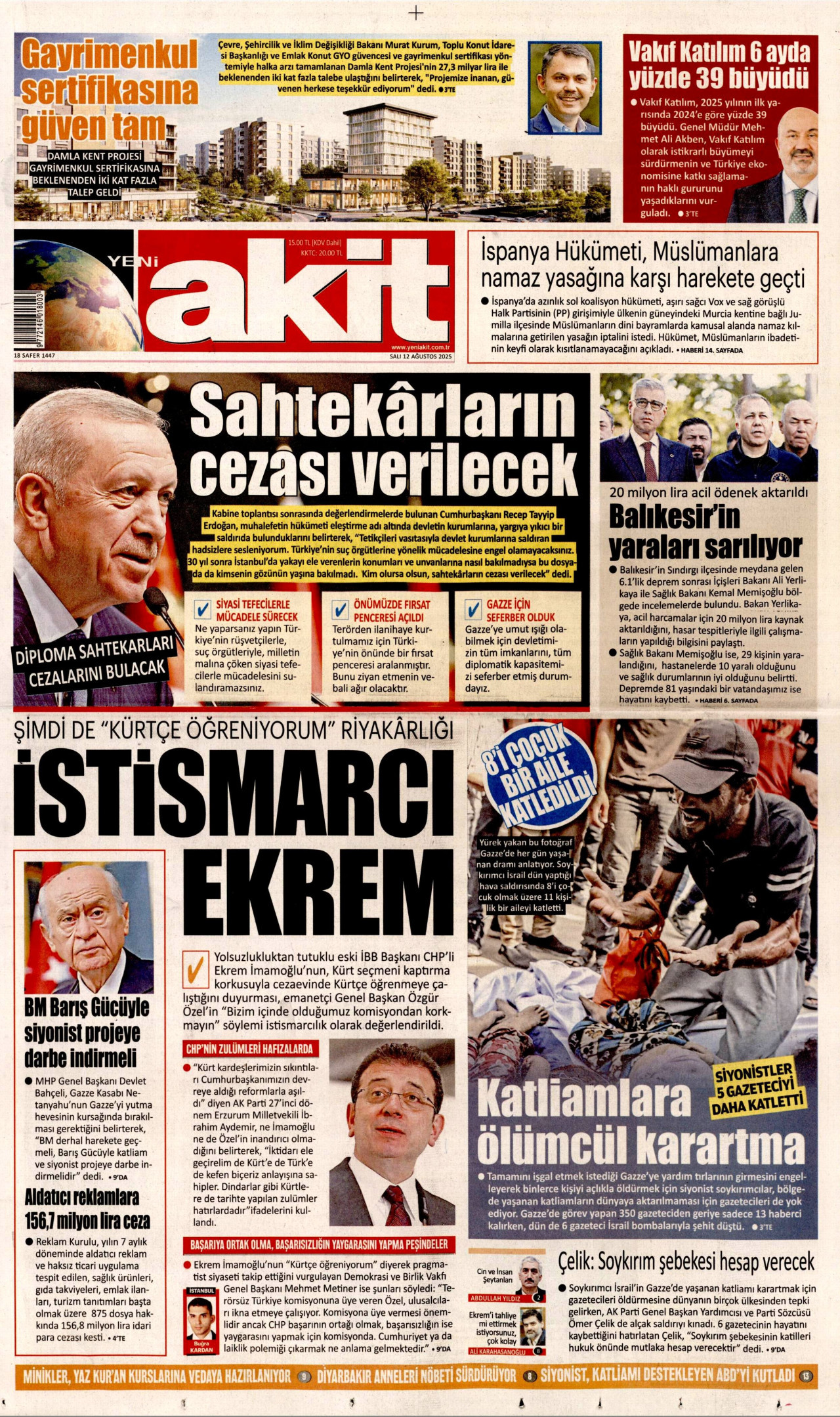 Gazeteler manşetine hangi haberleri taşıdı? İşte 12 Ağustos Salı gazete manşetleri