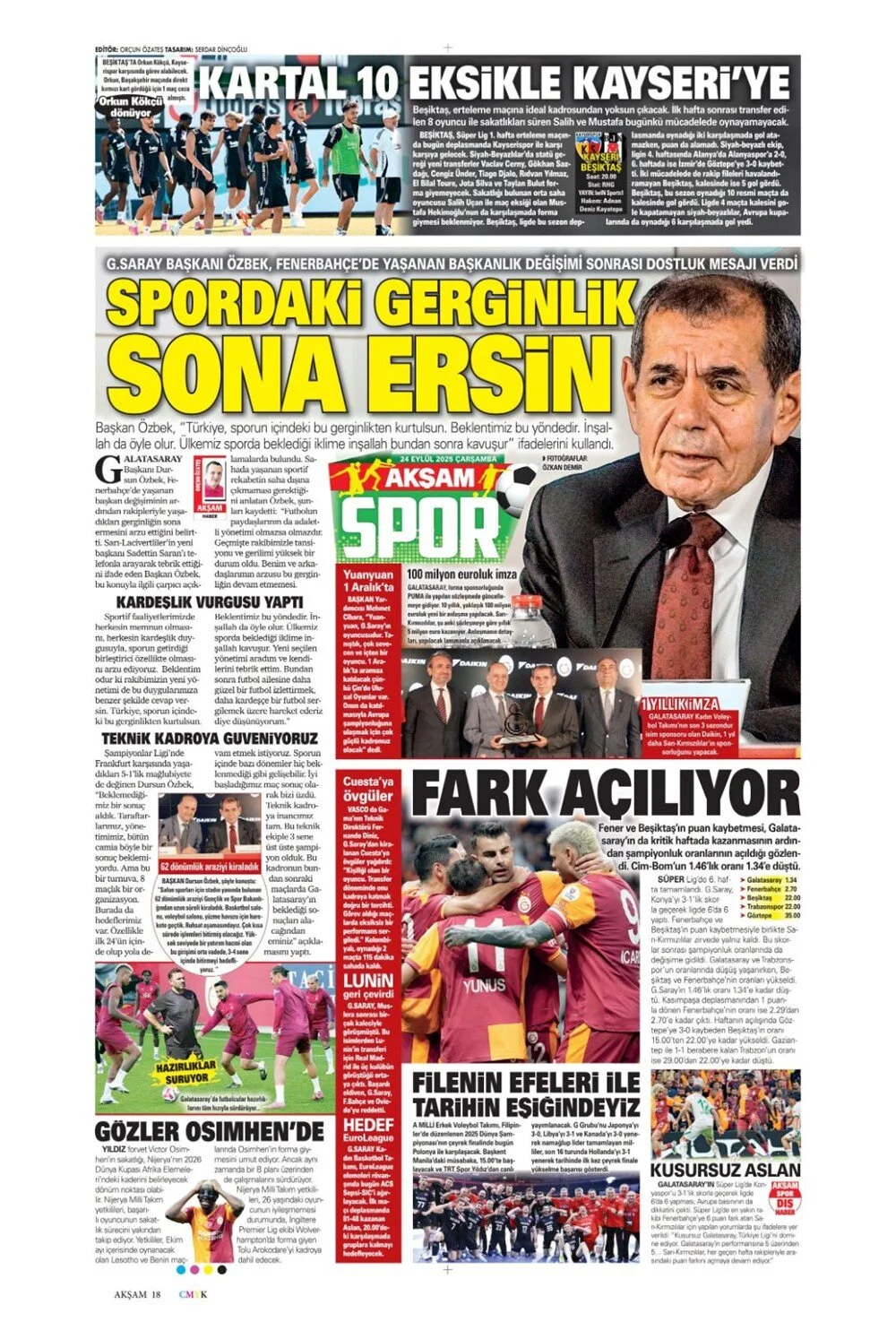24 Eylül Çarşamba spor gazeteleri manşetleri: Bugün sporda hangi başlıklar öne çıktı?