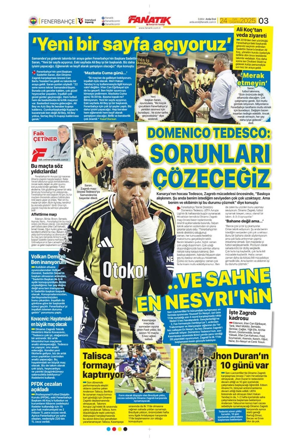 24 Eylül Çarşamba spor gazeteleri manşetleri: Bugün sporda hangi başlıklar öne çıktı?