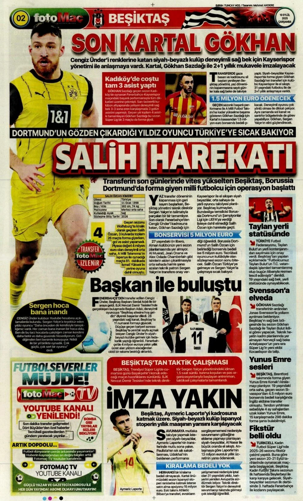 10 Eylül Çarşamba spor gazeteleri manşetleri: Bugün sporda hangi başlıklar öne çıktı?