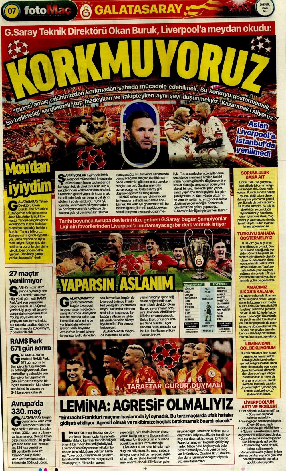 30 Eylül Salı spor gazeteleri manşetleri: Bugün sporda hangi başlıklar öne çıktı?