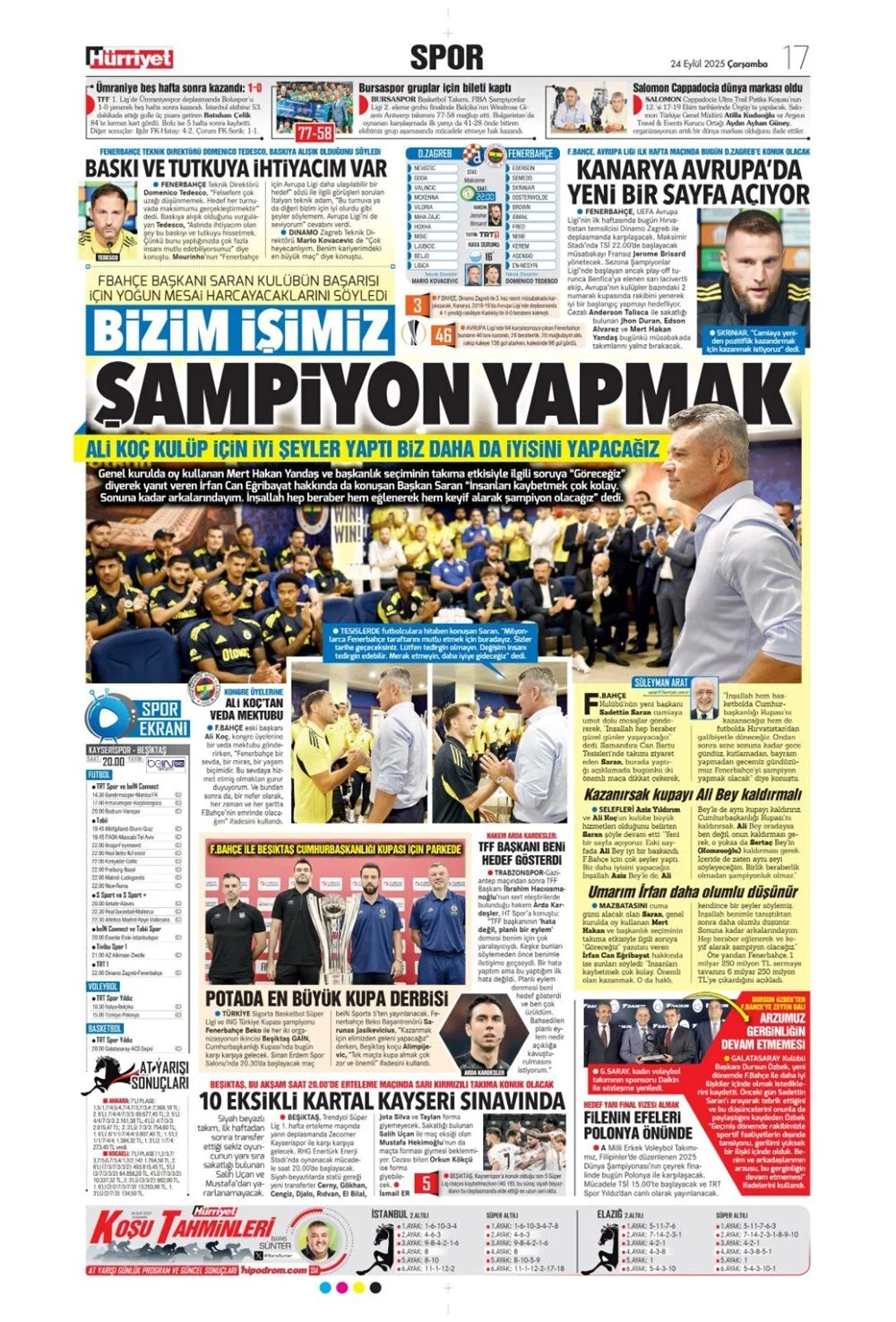 24 Eylül Çarşamba spor gazeteleri manşetleri: Bugün sporda hangi başlıklar öne çıktı?