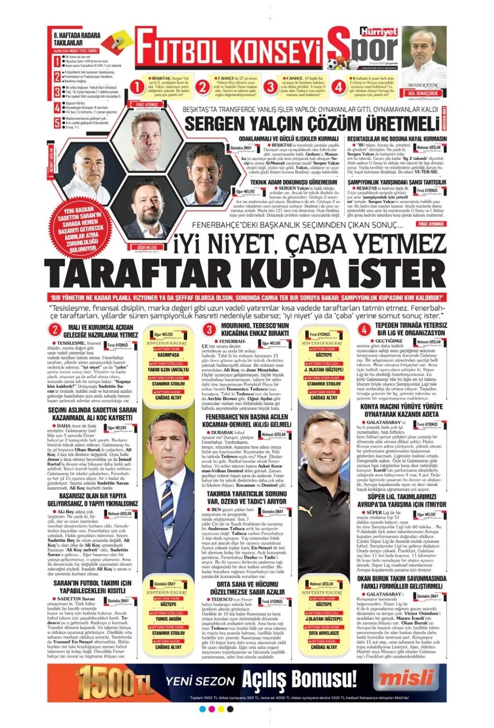 24 Eylül Çarşamba spor gazeteleri manşetleri: Bugün sporda hangi başlıklar öne çıktı?