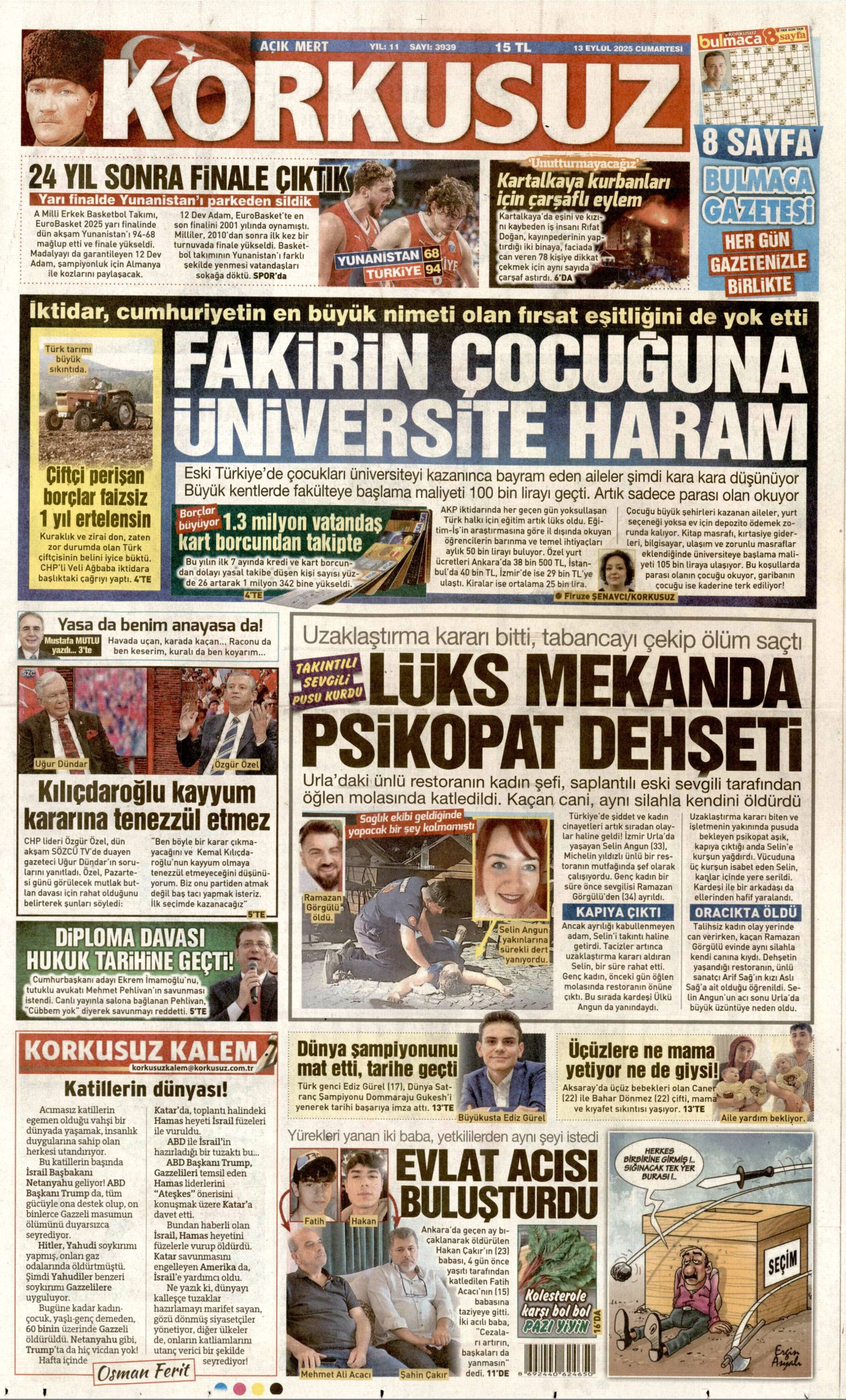 Gazeteler manşetine hangi haberleri taşıdı? İşte 13 Eylül Cumartesi gazete manşetleri