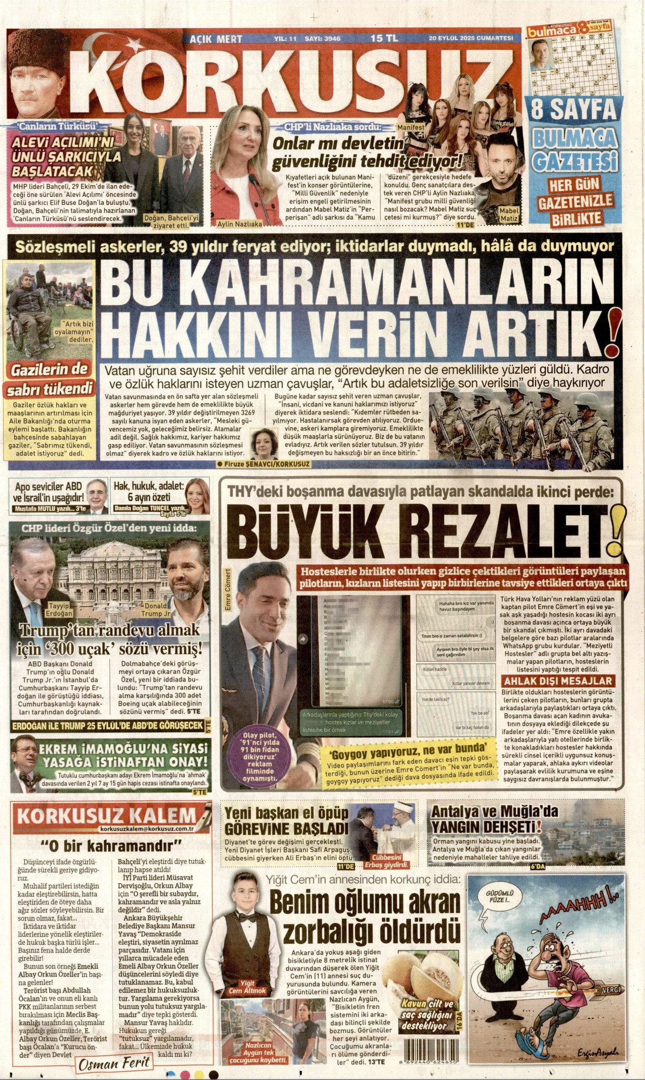 Gazeteler manşetine hangi haberleri taşıdı? İşte 20 Eylül Cumartesi gazete manşetleri