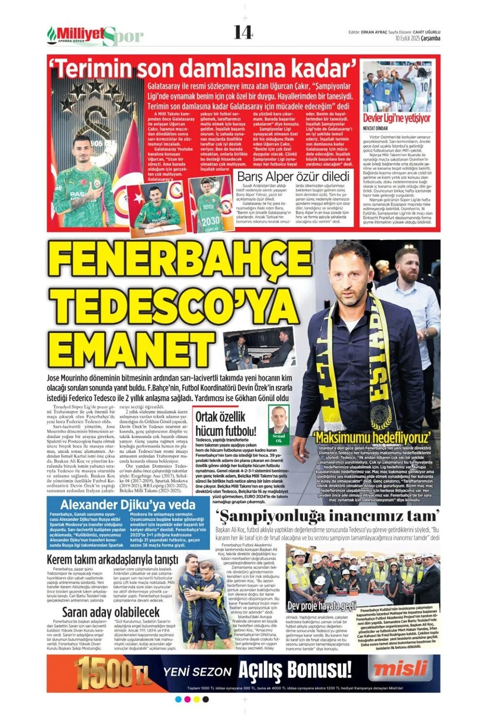 10 Eylül Çarşamba spor gazeteleri manşetleri: Bugün sporda hangi başlıklar öne çıktı?