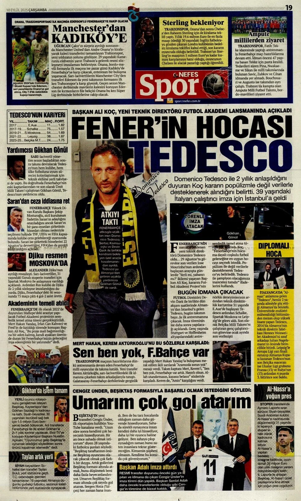 10 Eylül Çarşamba spor gazeteleri manşetleri: Bugün sporda hangi başlıklar öne çıktı?