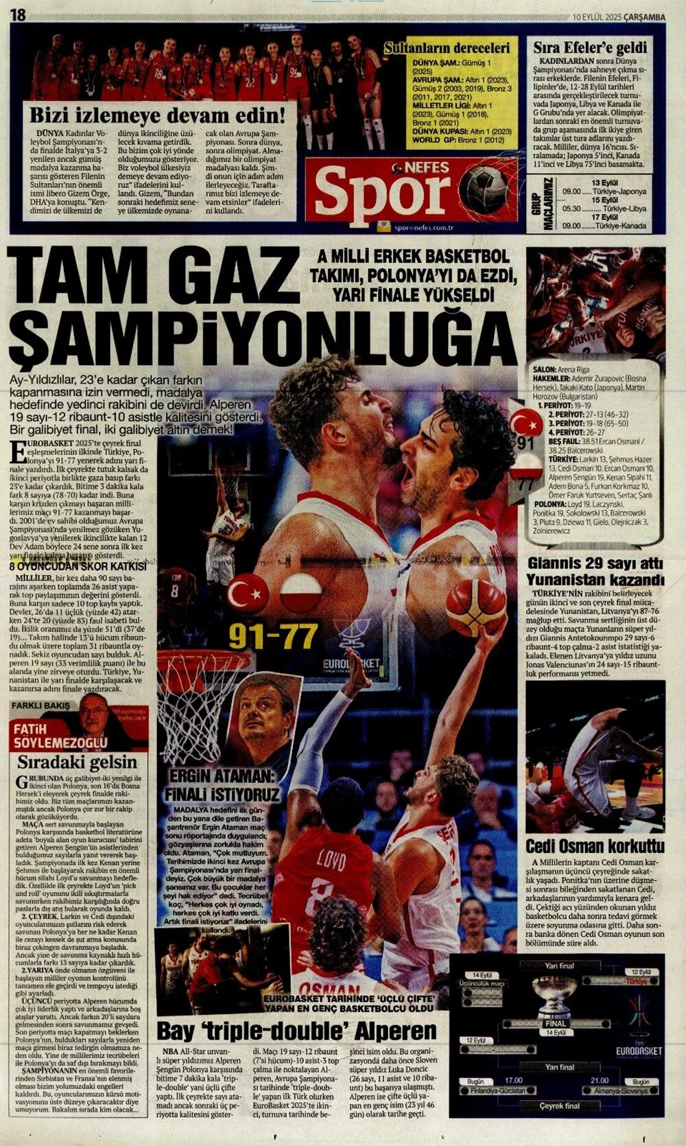 10 Eylül Çarşamba spor gazeteleri manşetleri: Bugün sporda hangi başlıklar öne çıktı?
