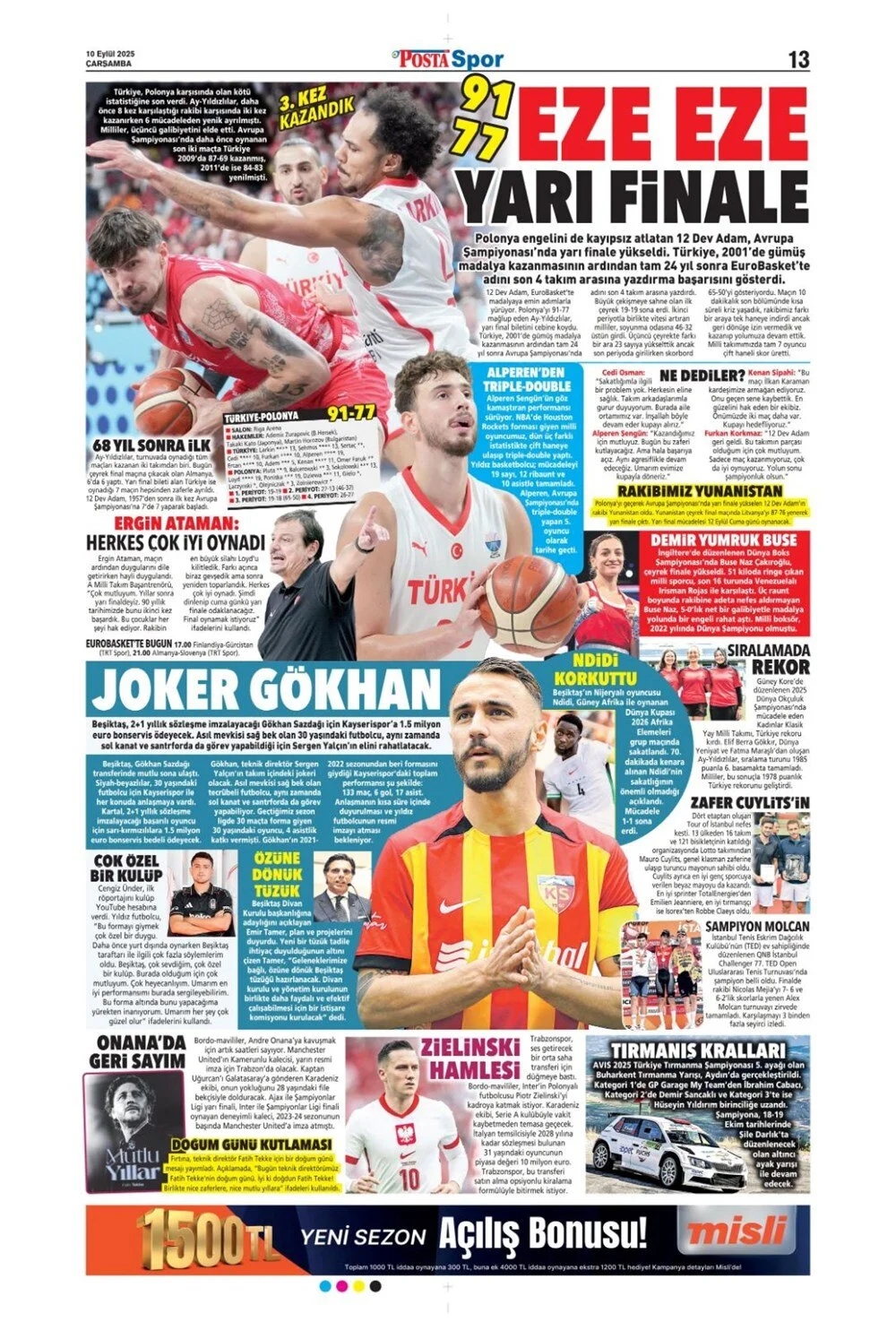 10 Eylül Çarşamba spor gazeteleri manşetleri: Bugün sporda hangi başlıklar öne çıktı?