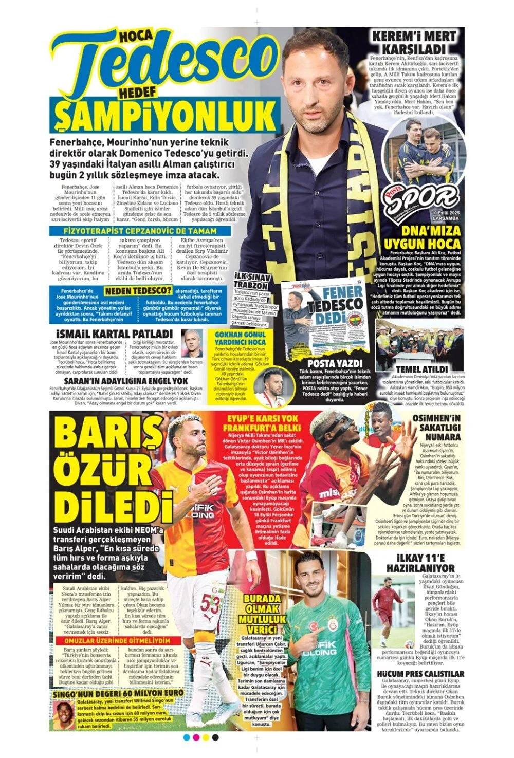 10 Eylül Çarşamba spor gazeteleri manşetleri: Bugün sporda hangi başlıklar öne çıktı?