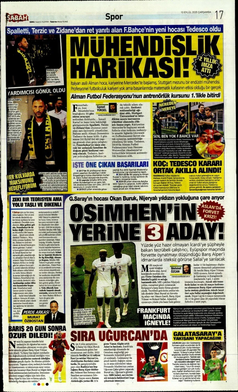 10 Eylül Çarşamba spor gazeteleri manşetleri: Bugün sporda hangi başlıklar öne çıktı?