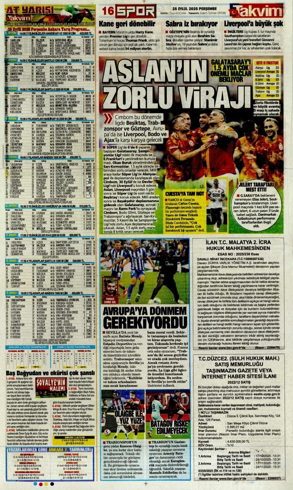 25 Eylül Perşembe spor gazeteleri manşetleri: Bugün sporda hangi başlıklar öne çıktı?