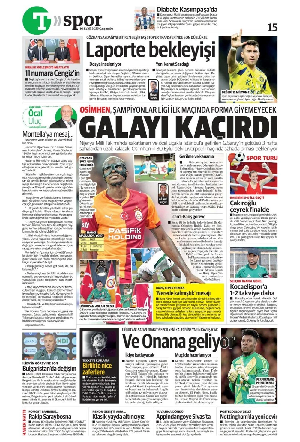 10 Eylül Çarşamba spor gazeteleri manşetleri: Bugün sporda hangi başlıklar öne çıktı?