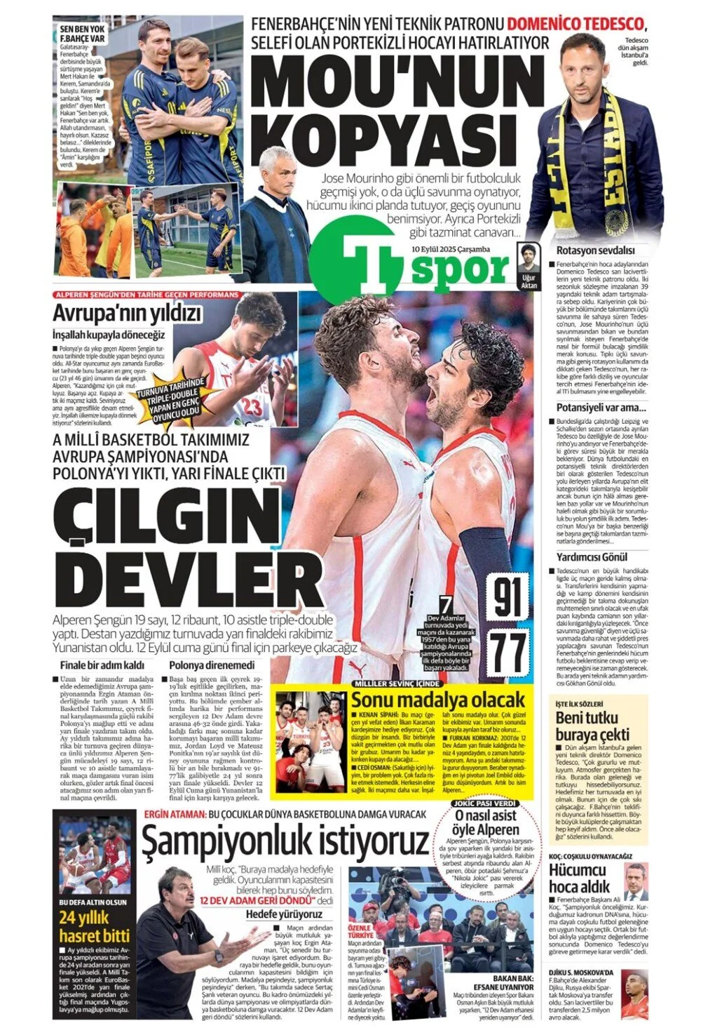 10 Eylül Çarşamba spor gazeteleri manşetleri: Bugün sporda hangi başlıklar öne çıktı?