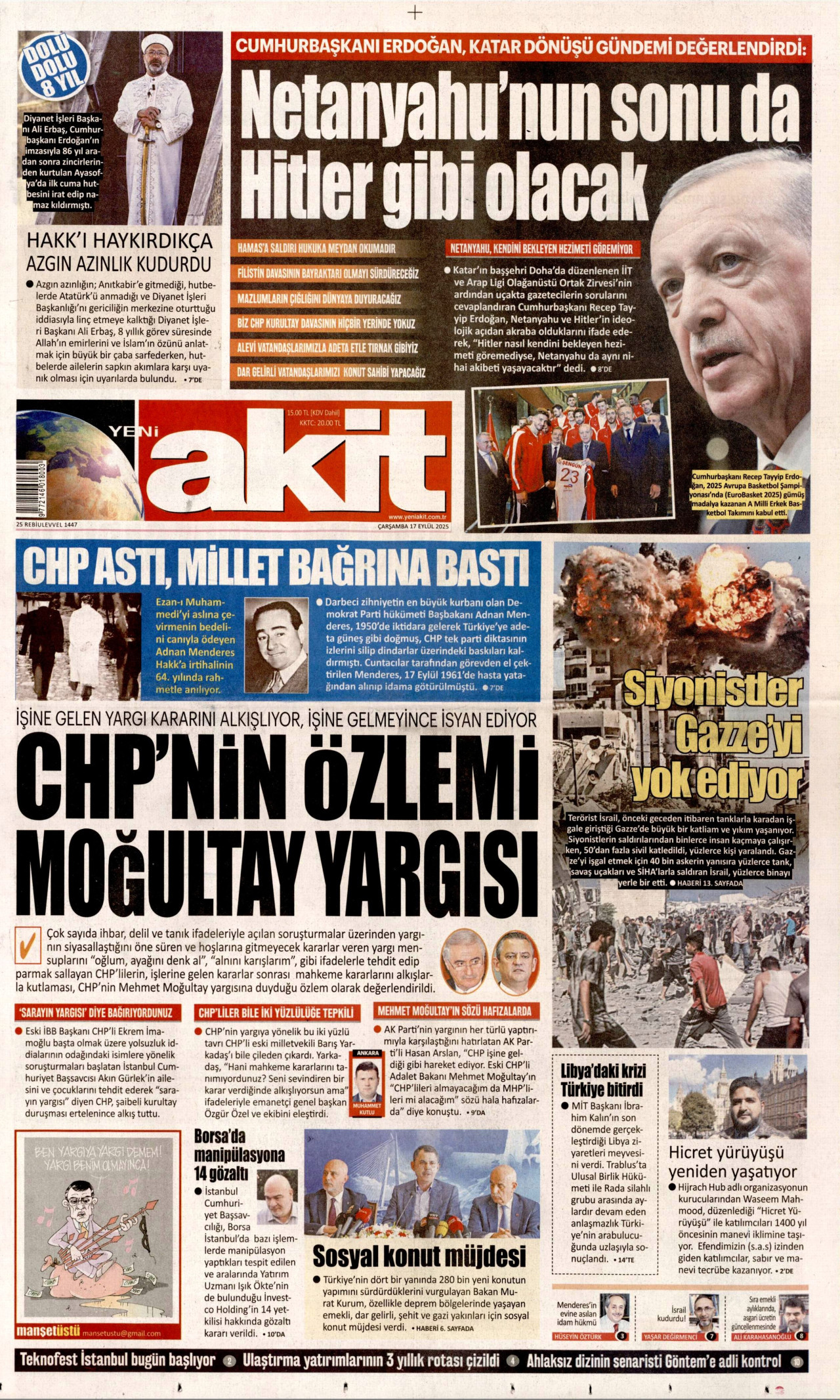 Gazeteler manşetine hangi haberleri taşıdı? İşte 17 Eylül Çarşamba gazete manşetleri