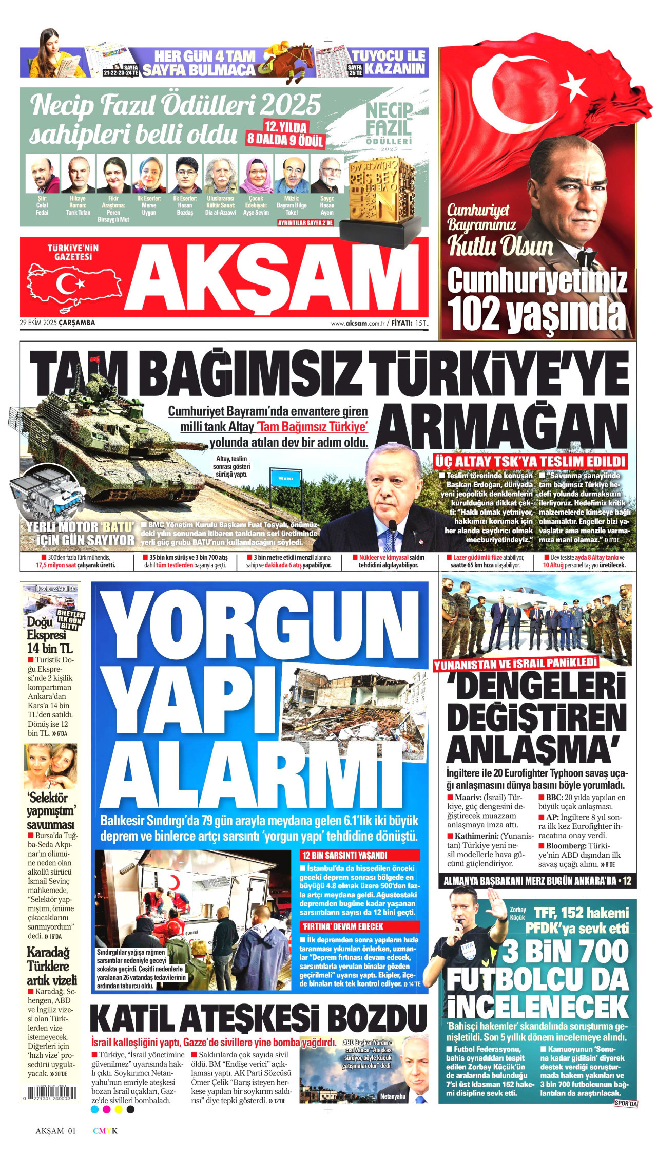 Gazeteler manşetine hangi haberleri taşıdı? İşte 29 Ekim Çarşamba gazete manşetleri