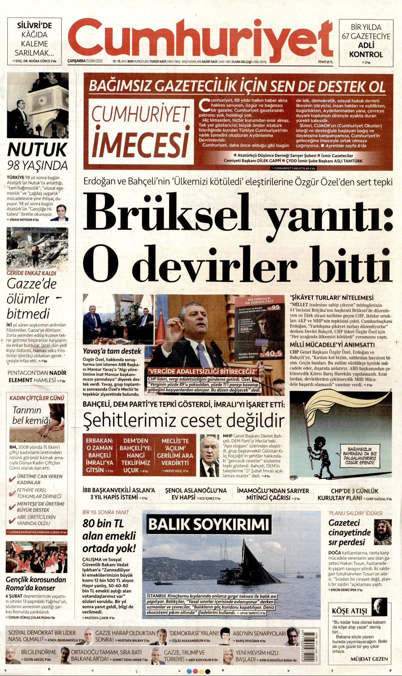 Gazeteler manşetine hangi haberleri taşıdı? İşte 15 Ekim Çarşamba gazete manşetleri