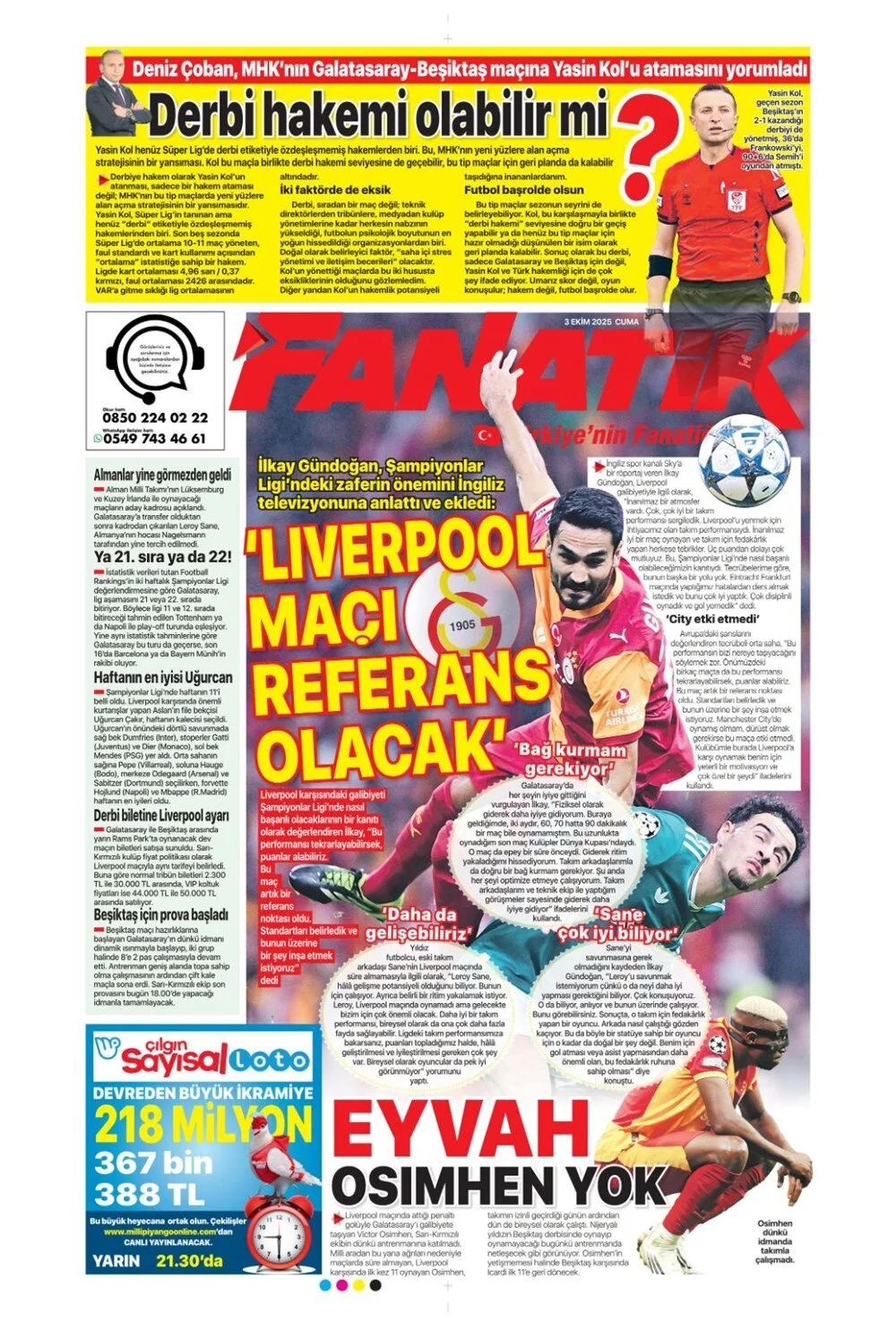 3 Ekim Cuma spor gazeteleri manşetleri: Bugün sporda hangi başlıklar öne çıktı?
