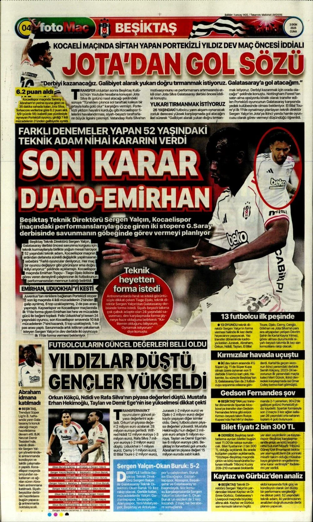 3 Ekim Cuma spor gazeteleri manşetleri: Bugün sporda hangi başlıklar öne çıktı?