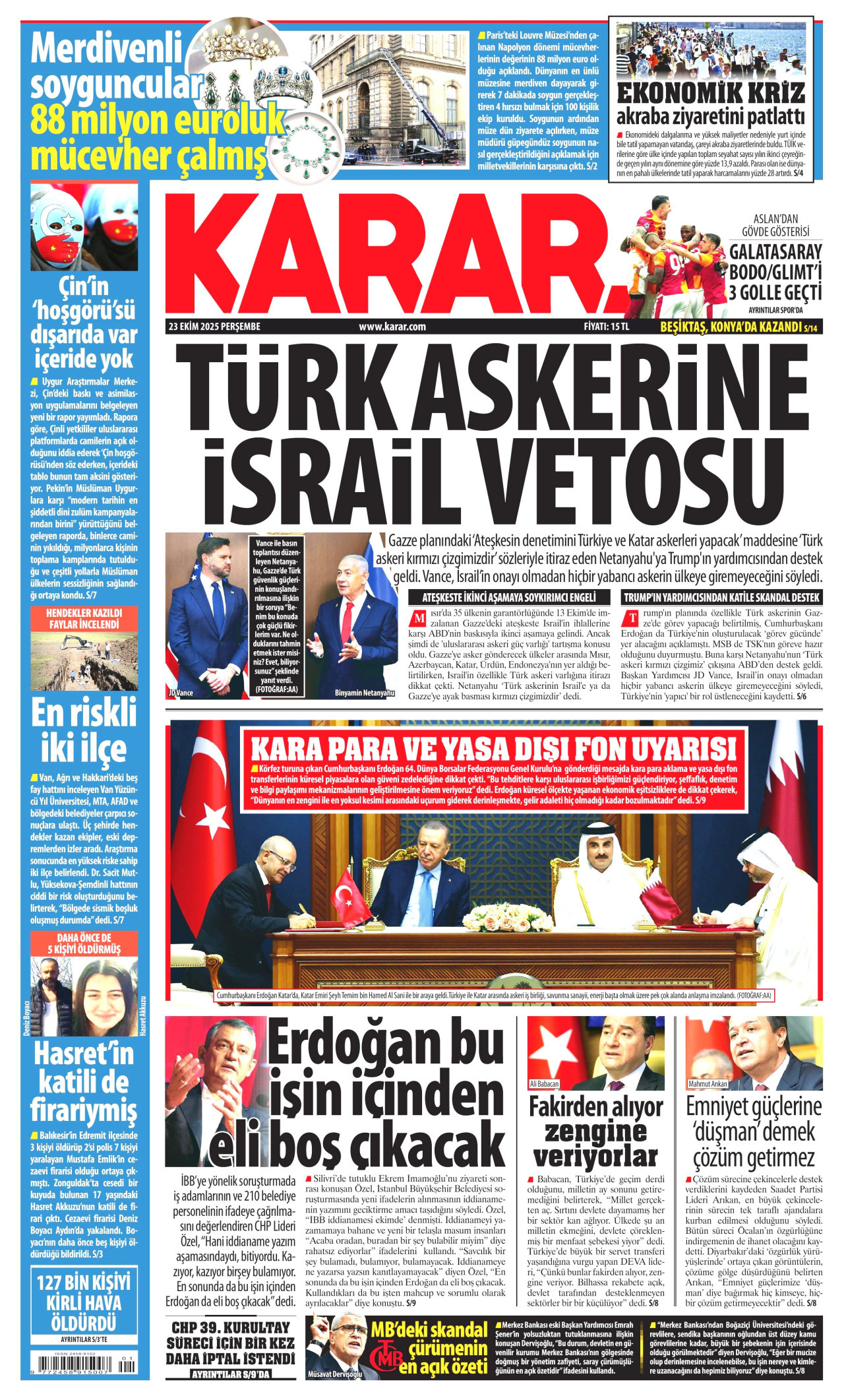 Gazeteler manşetine hangi haberleri taşıdı? İşte 23 Ekim Perşembe gazete manşetleri