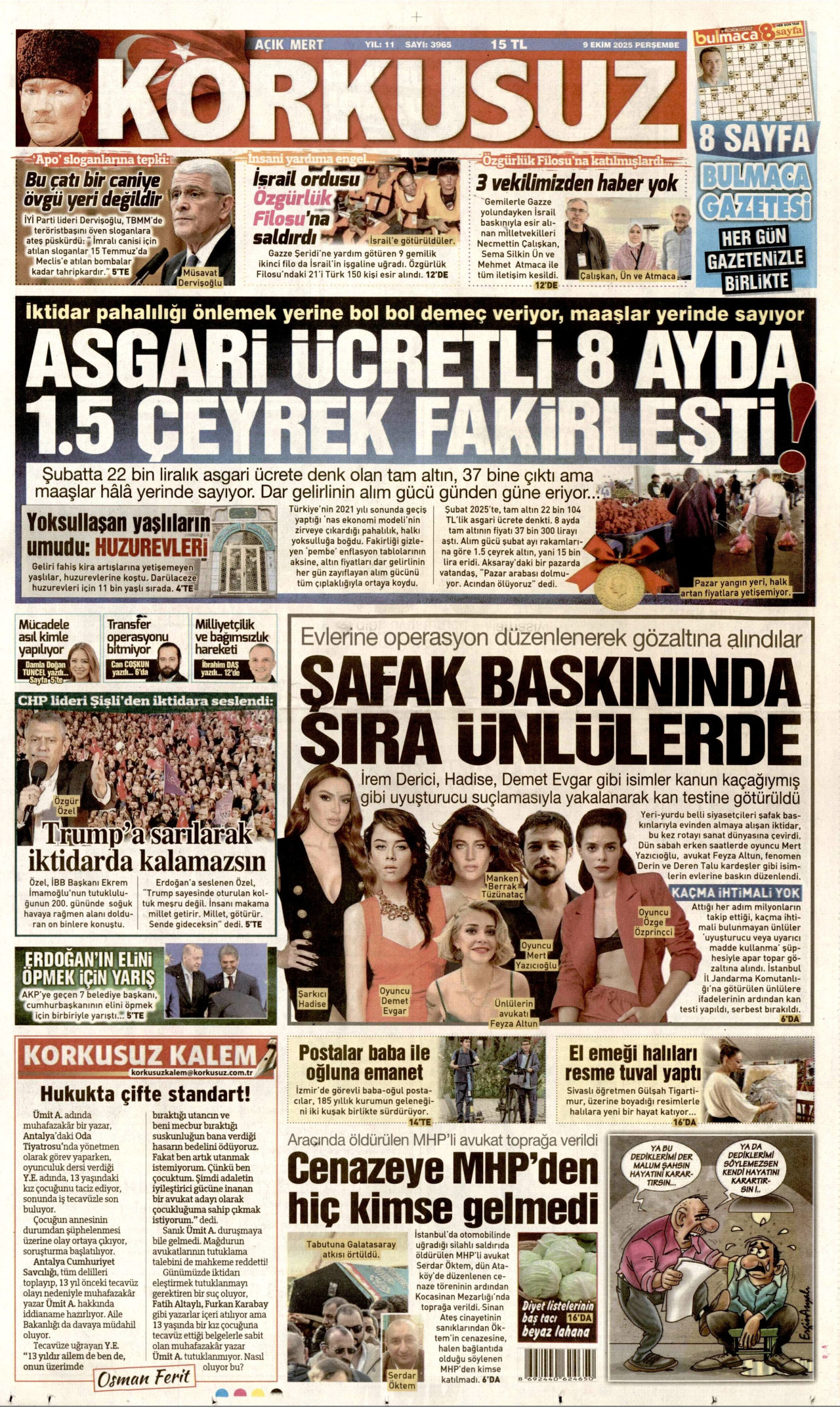 Gazeteler manşetine hangi haberleri taşıdı? İşte 9 Ekim Perşembe gazete manşetleri