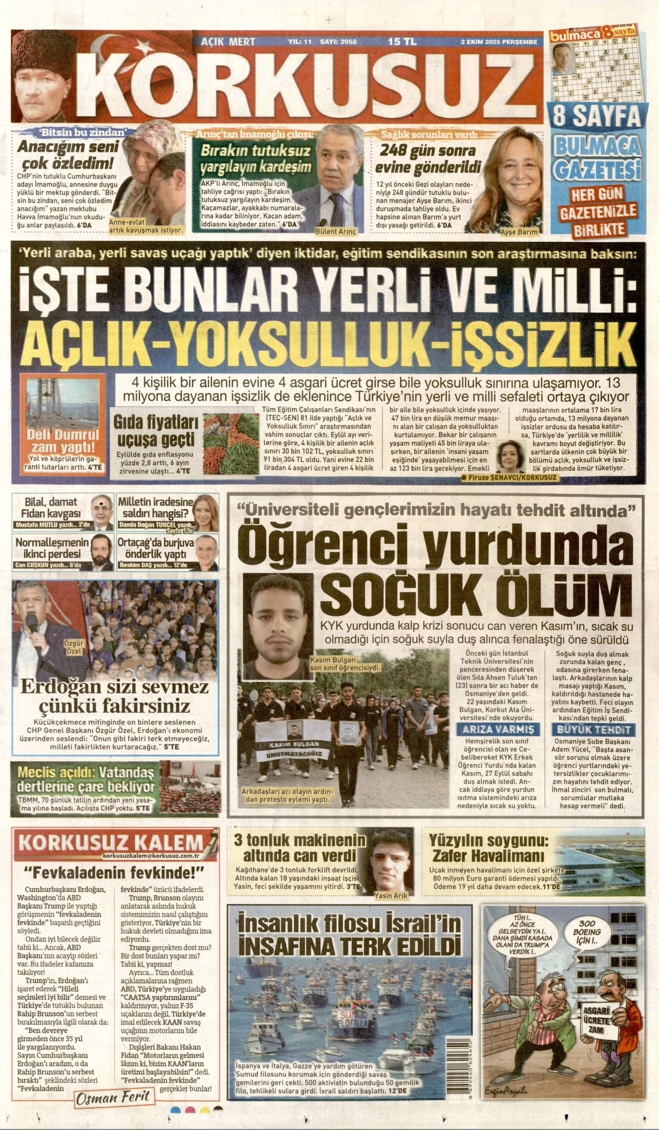 Gazeteler manşetine hangi haberleri taşıdı? İşte 2 Ekim Perşembe gazete manşetleri