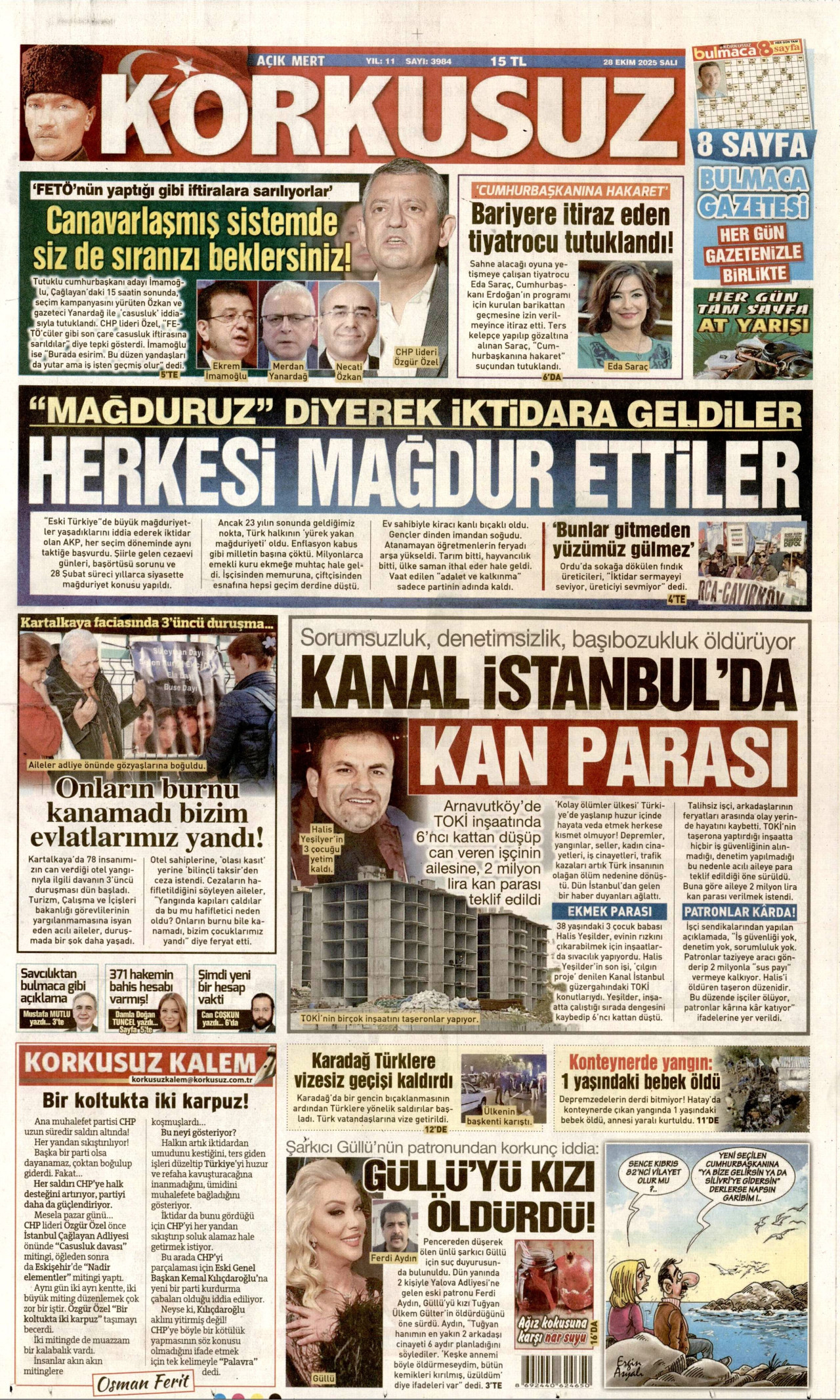 Gazeteler manşetine hangi haberleri taşıdı? İşte 28 Ekim Salı gazete manşetleri