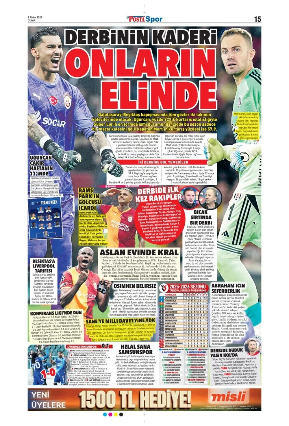 3 Ekim Cuma spor gazeteleri manşetleri: Bugün sporda hangi başlıklar öne çıktı?