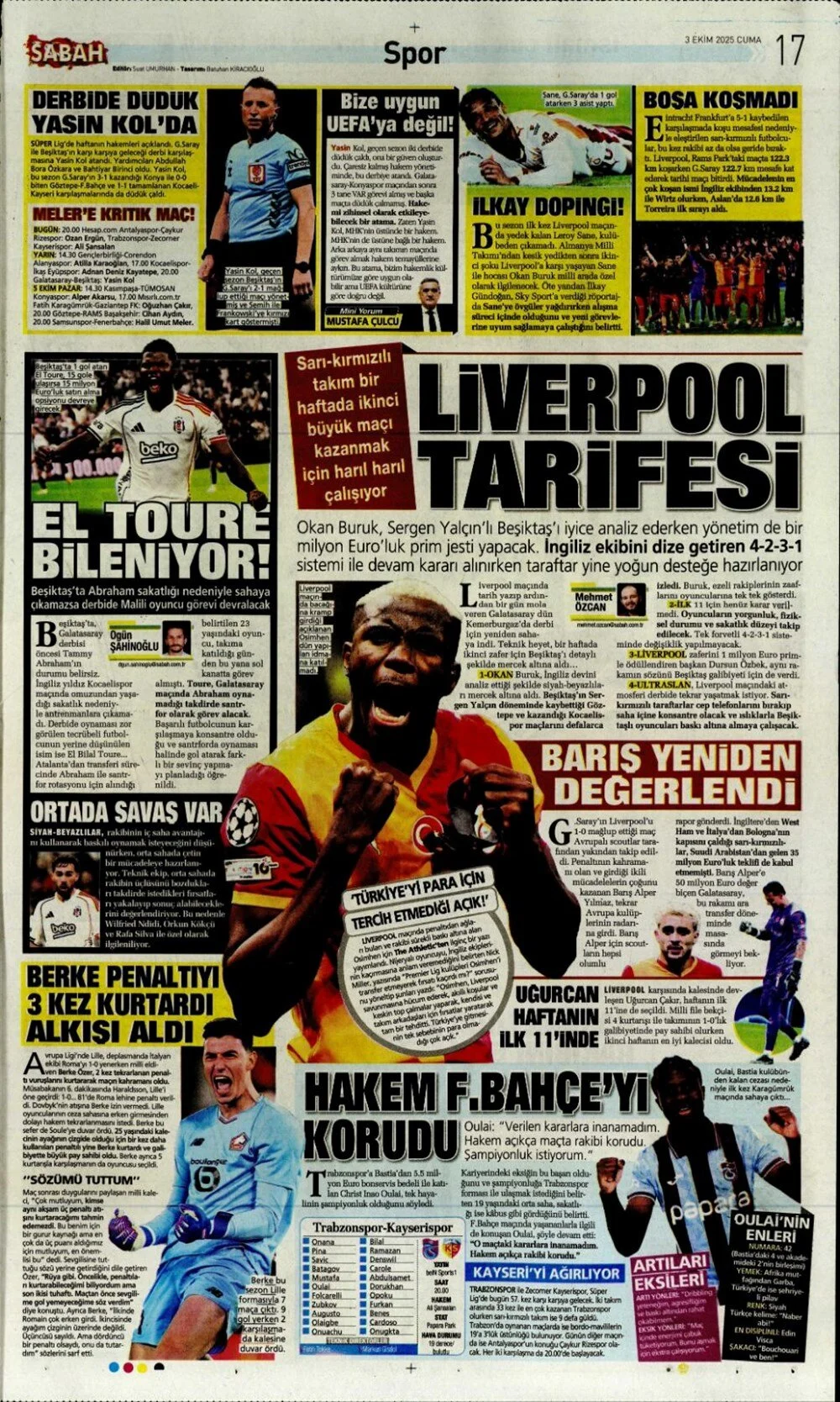 3 Ekim Cuma spor gazeteleri manşetleri: Bugün sporda hangi başlıklar öne çıktı?