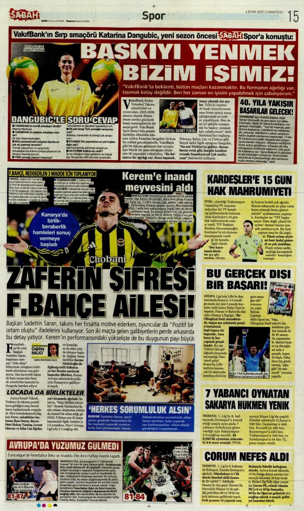 4 Ekim Cumartesi spor gazeteleri manşetleri: Bugün sporda hangi başlıklar öne çıktı?